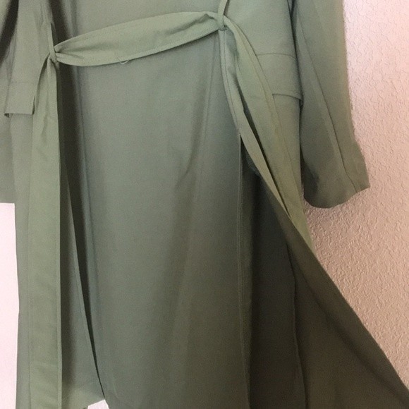 Army Green Long Sleeve Pockets Trench Coat - Picture 11 of 12